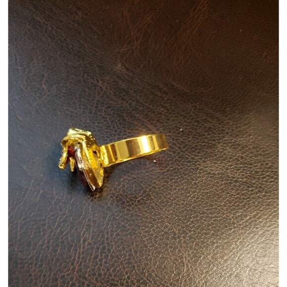 Gold Red STRAWBERRY Heart Rhinestone Necklace Earrings Ring Jewelry Set - Picture 7 of 8